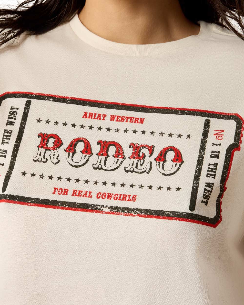 Natural coloured Ariat Womens One in the West T-Shirt on white background 