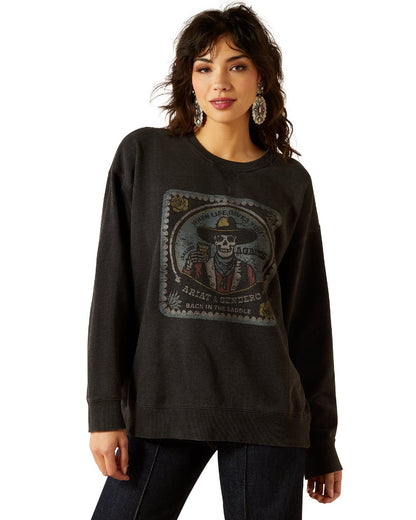 Black Mineral Wash Coloured Ariat Womens Oversize Sendero When Life Gives You Agaves Sweatshirt on white background 