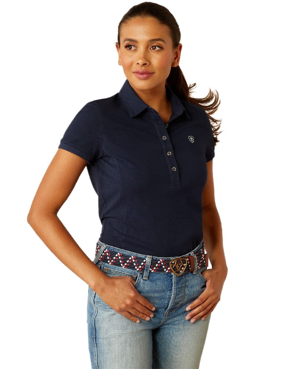 Navy Eclipse coloured Ariat Womens Prix 3.0 Polo Shirt on white background 