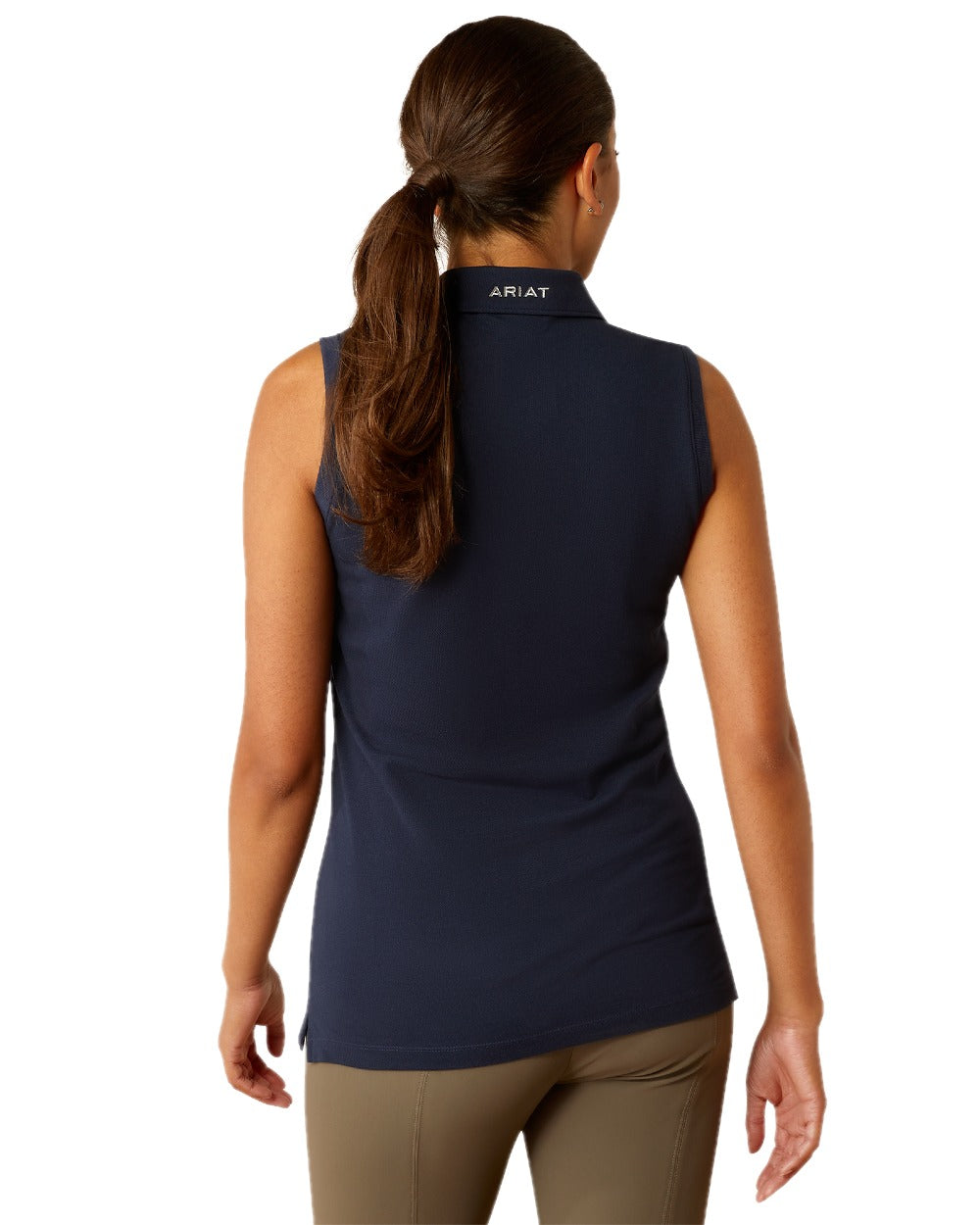 Navy Eclipse coloured Ariat Womens Prix 3.0 Sleeveless Polo Shirt on white background 