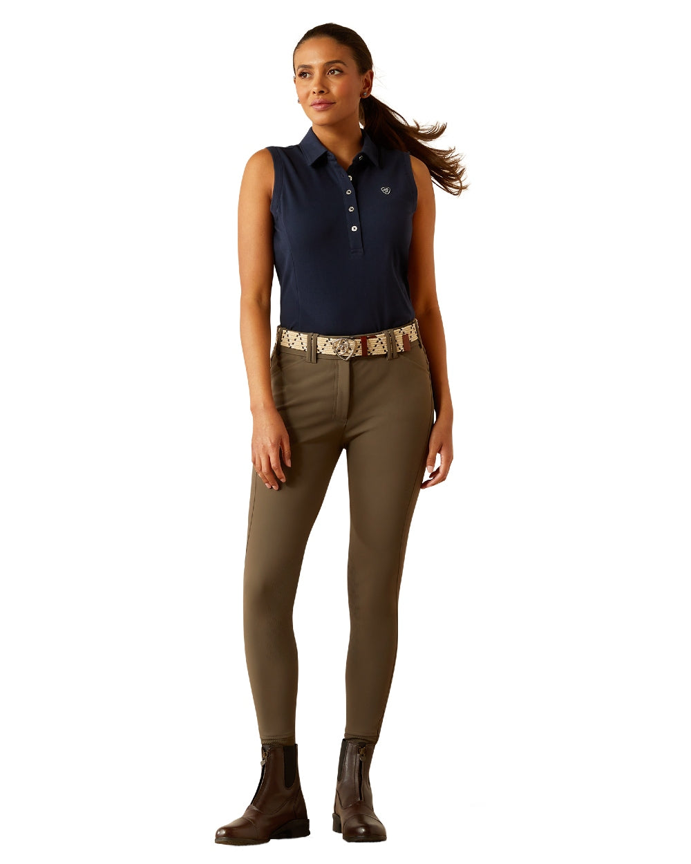 Navy Eclipse coloured Ariat Womens Prix 3.0 Sleeveless Polo Shirt on white background 