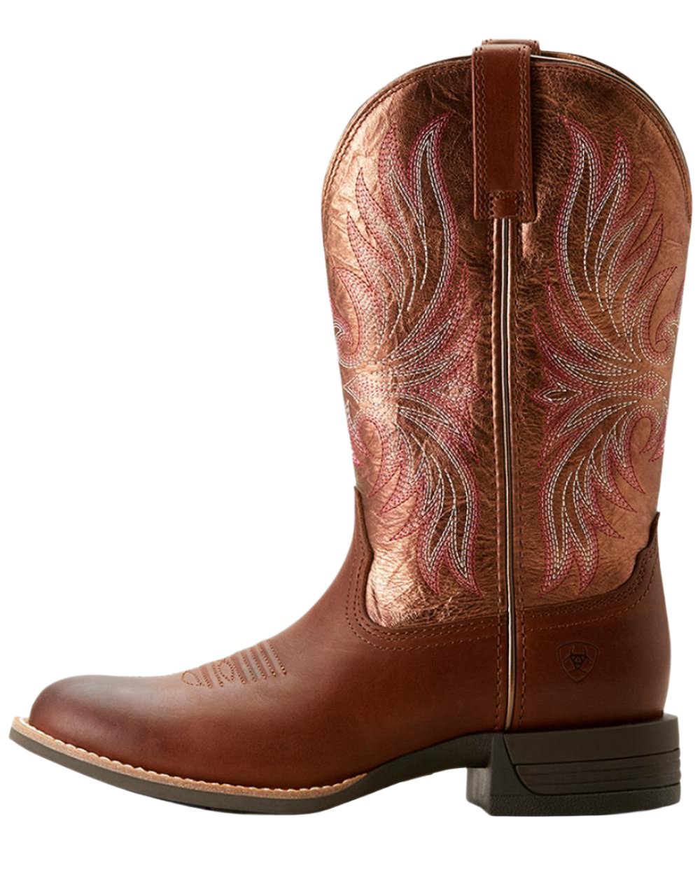 Sienna Saddle Coloured Ariat Womens Ranahan Western Boot on white background 