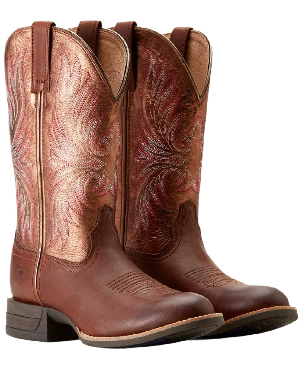 Sienna Saddle Coloured Ariat Womens Ranahan Western Boot on white background 