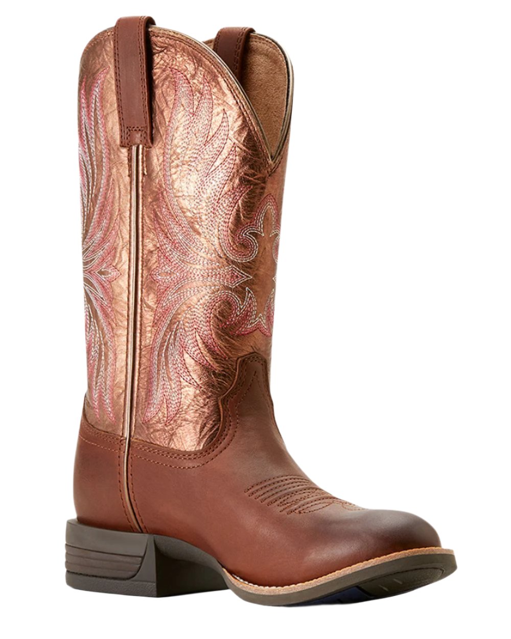 Sienna Saddle Coloured Ariat Womens Ranahan Western Boot on white background 