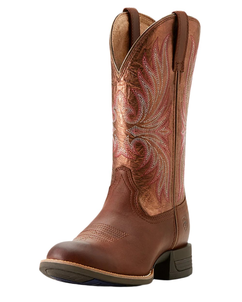 Sienna Saddle Coloured Ariat Womens Ranahan Western Boot on white background 