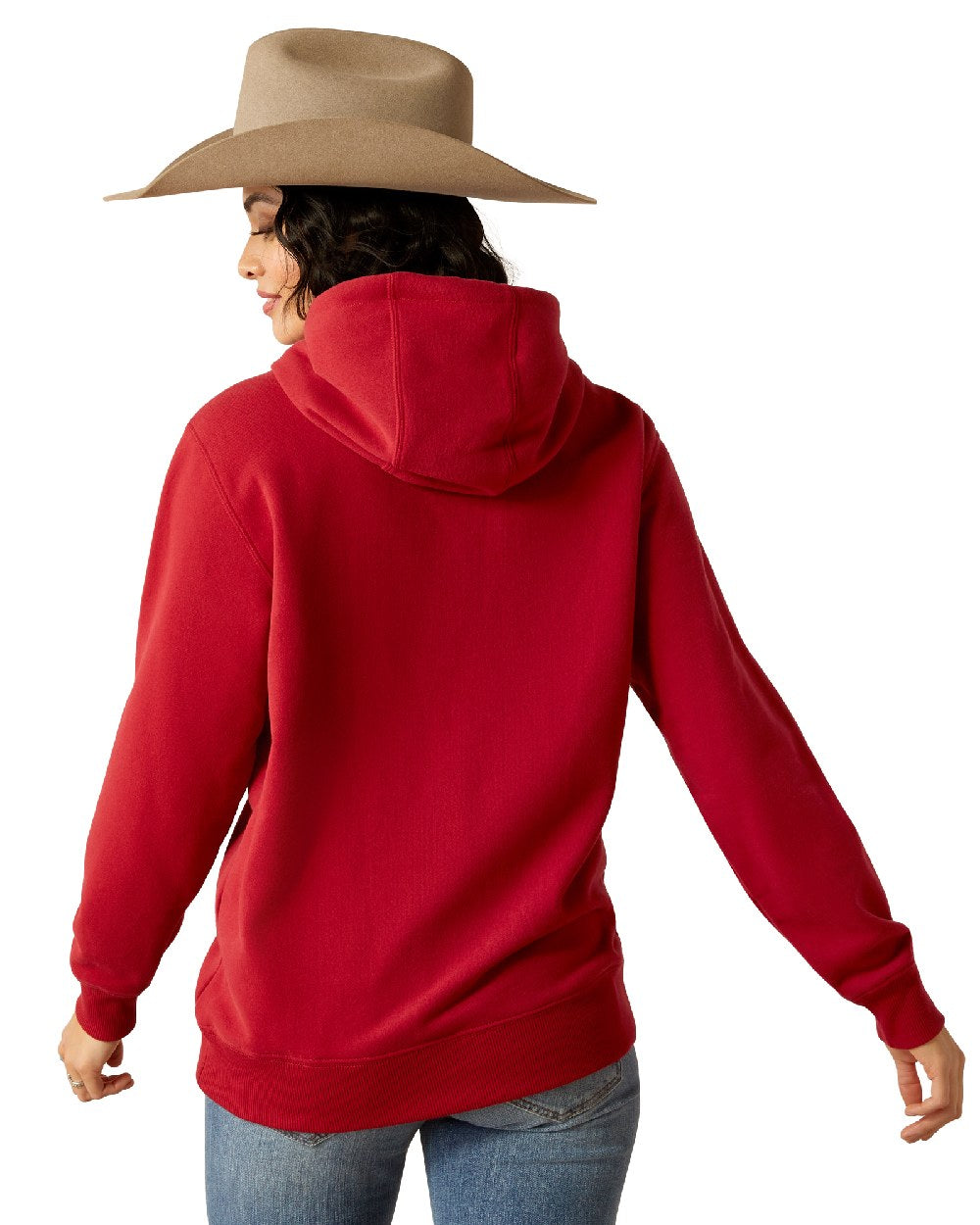 Rio Red Coloured Ariat Womens Ranch Goods Hoodie on white background 