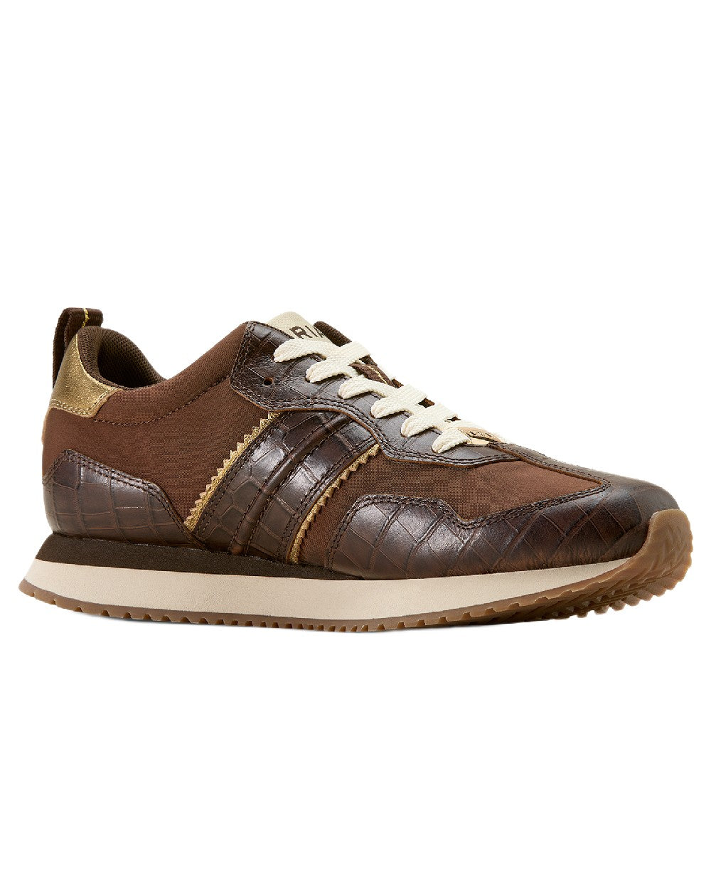 Aged Tan coloured Ariat Womens Ranch Runner Shoes on white background 
