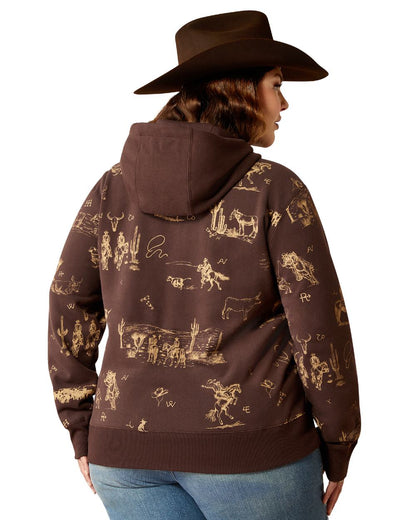 Ranchin Print Coloured Ariat Womens Ranchin Hoodie on white background 