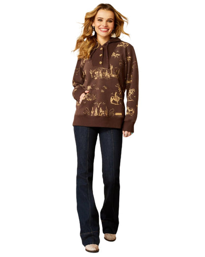 Ranchin Print Coloured Ariat Womens Ranchin Hoodie on white background 