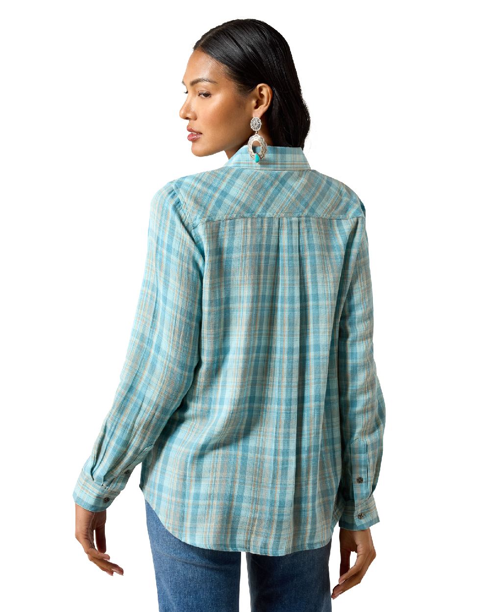 Adriatic Plaid coloured Ariat Womens Real Billie Jean Shirt on white background 