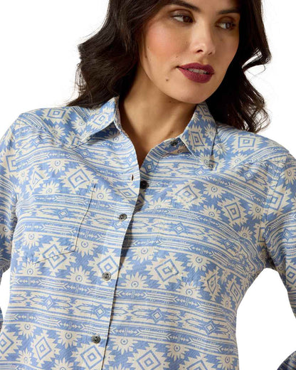 Ashleigh Blue Crystal Southwes Coloured Ariat Womens Real Billie Jean Shirt on white background 