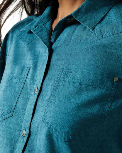 Dragonfly Dobby Coloured Ariat Womens Real Billie Jean Shirt on white background 