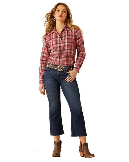 Sunkissed Plaid Coloured Ariat Womens Real Billie Jean Shirt on white background 