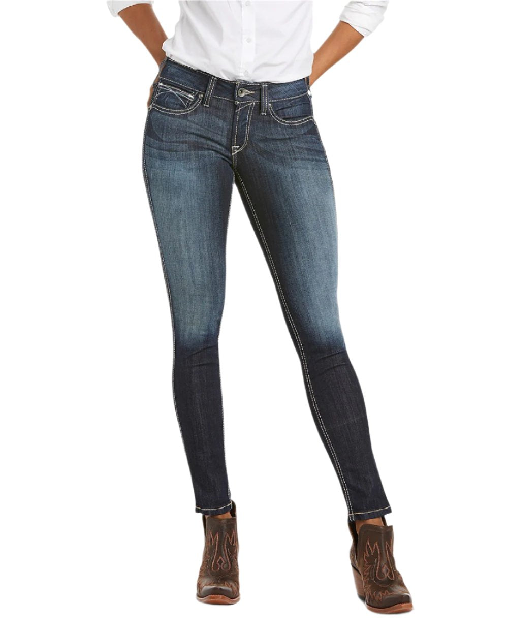 Celestial Coloured Ariat Womens Real Mid Rise Outseam Ella Skinny Jean on white background 