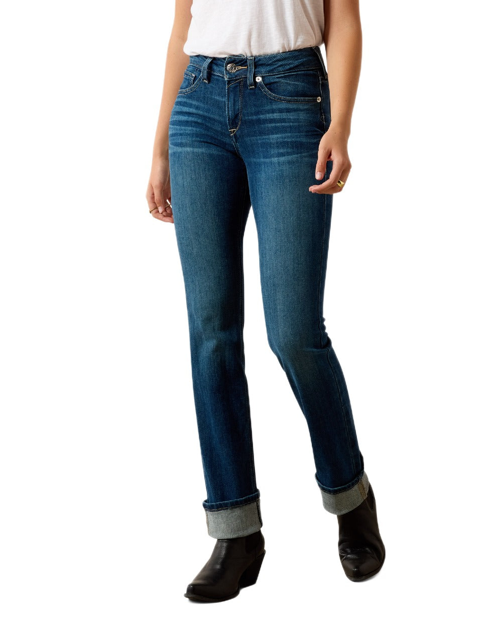 Mackenzie coloured Ariat Womens Real Perfect Rise Abby Straight Jeans on white background 