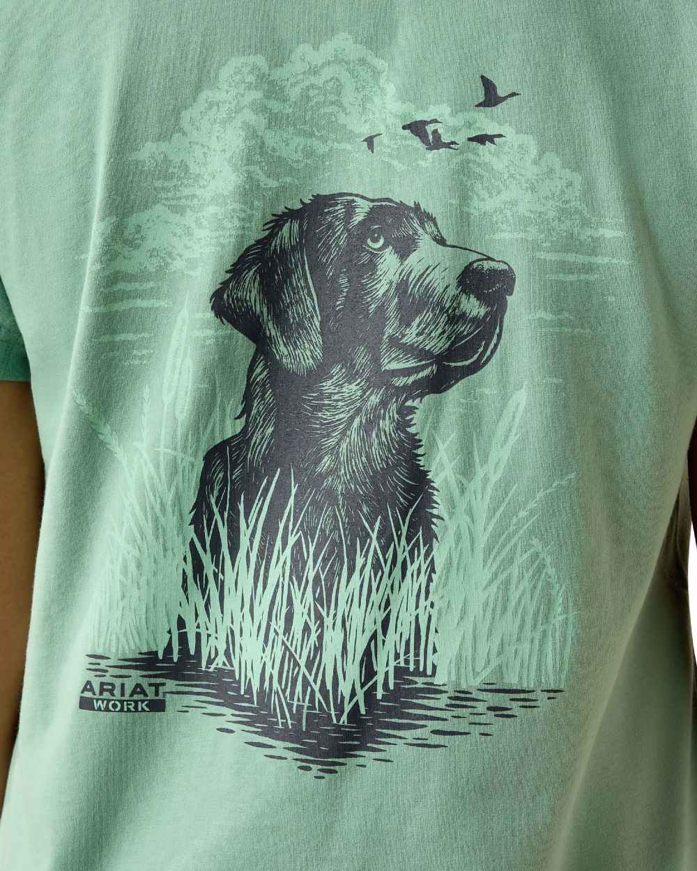 Malachite Green coloured Ariat Womens Rebar Workman Field Dog Classic Fit T-Shirt on white background 