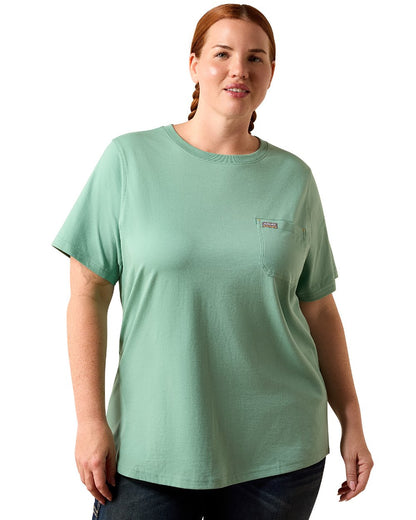 Malachite Green coloured Ariat Womens Rebar Workman Field Dog Classic Fit T-Shirt on white background 