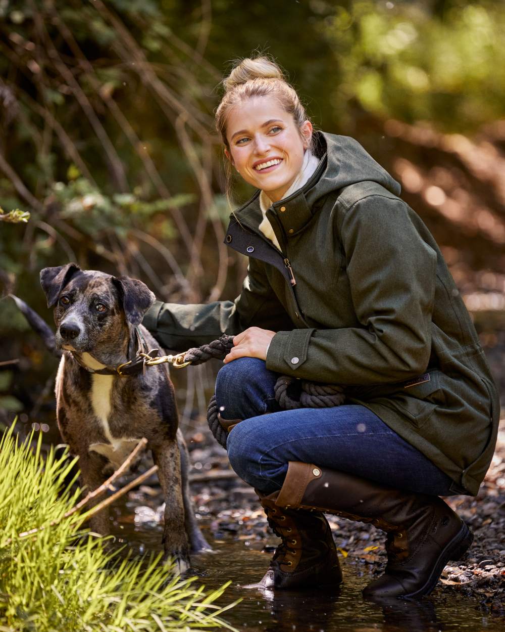 Rosin Coloured Ariat Womens Rhodium Waterproof Insulated Parka on forest background 