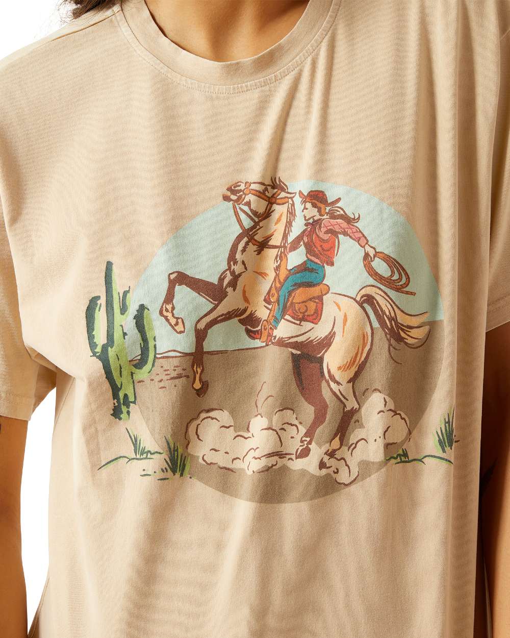 Oyster Grey Coloured Ariat Womens Ride On T-Shirt on white background 