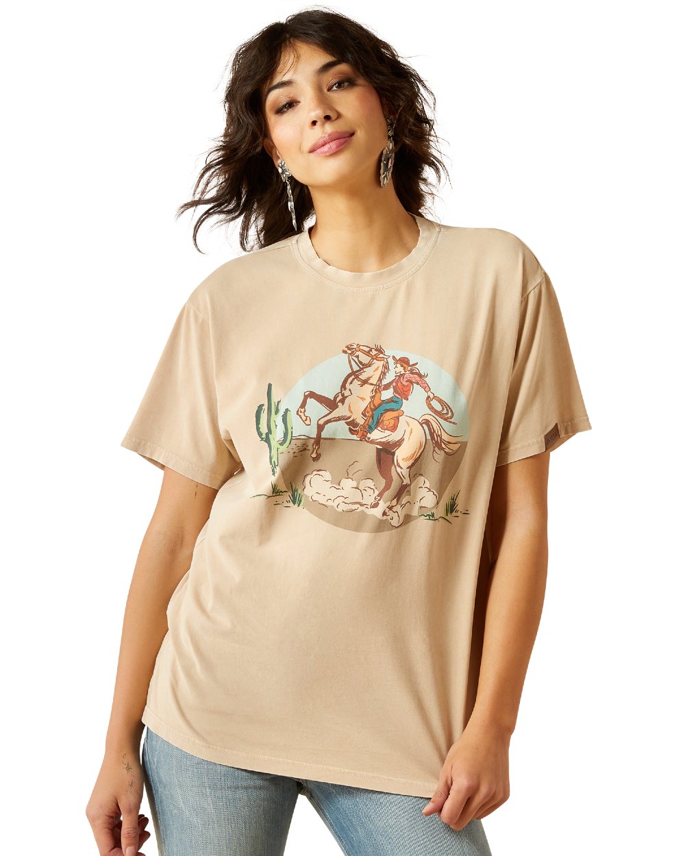 Oyster Grey Coloured Ariat Womens Ride On T-Shirt on white background 