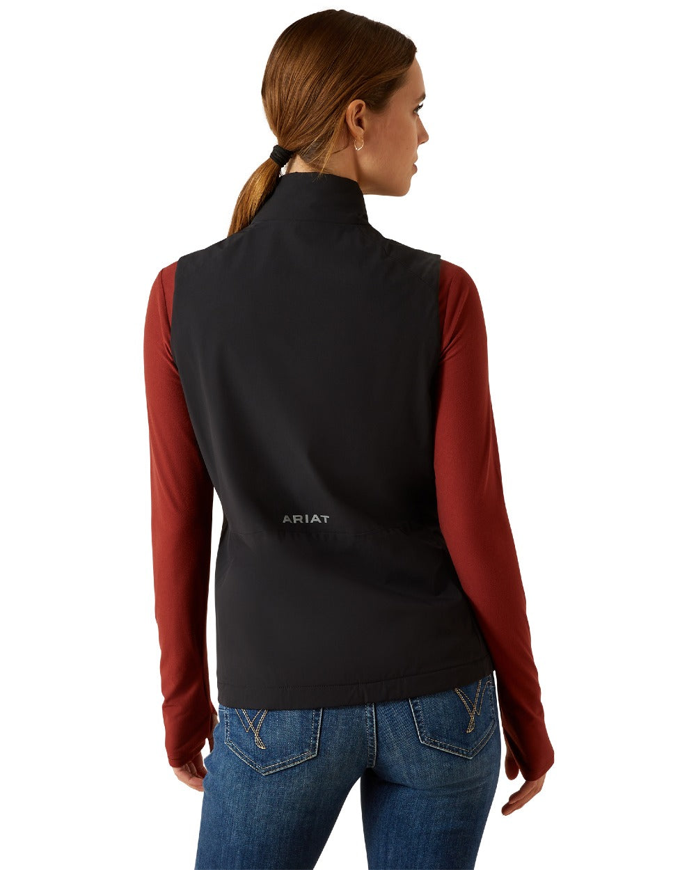 Black Coloured Ariat Womens Rion StretchShell Vest on white background 