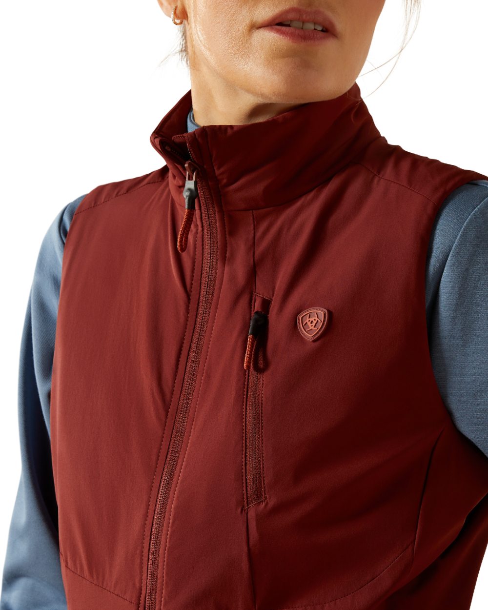 Madder Brown Coloured Ariat Womens Rion StretchShell Vest on white background 
