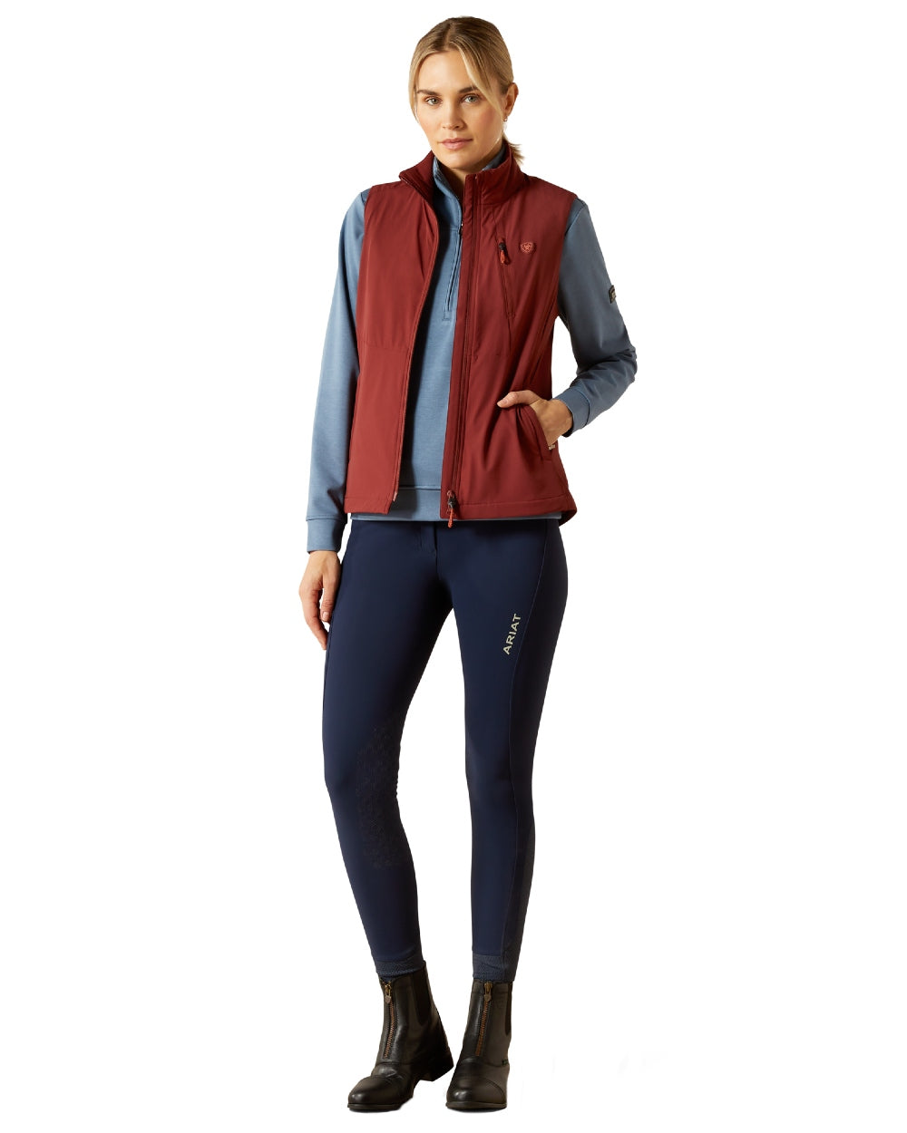 Madder Brown Coloured Ariat Womens Rion StretchShell Vest on white background 