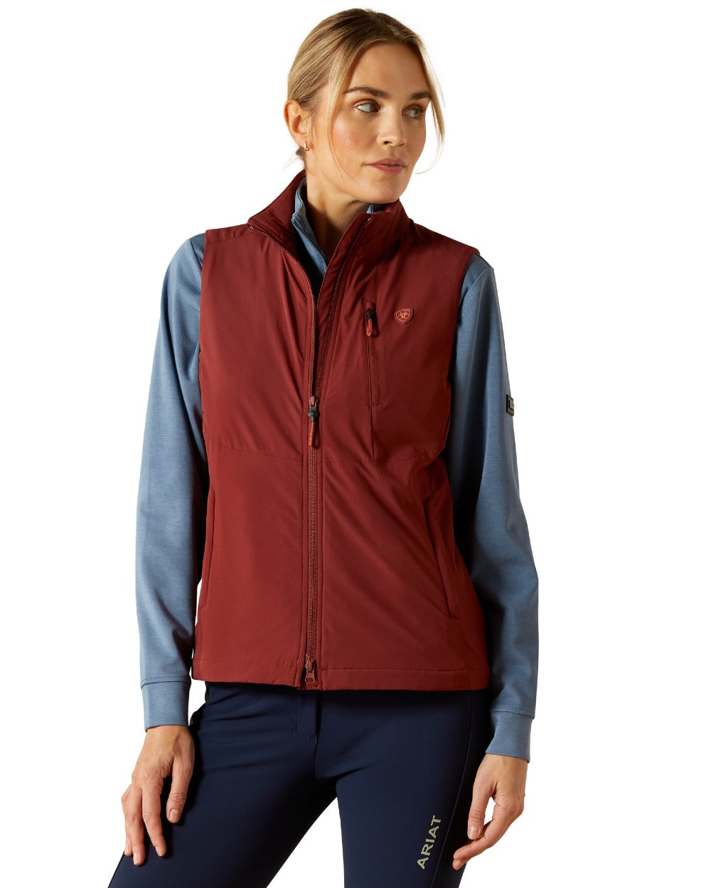 Madder Brown Coloured Ariat Womens Rion StretchShell Vest on white background 