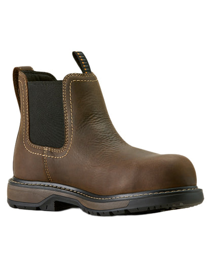 Dark Brown coloured Ariat Womens Riveter Chelsea Waterproof Composite Toe Work Boots on white background 