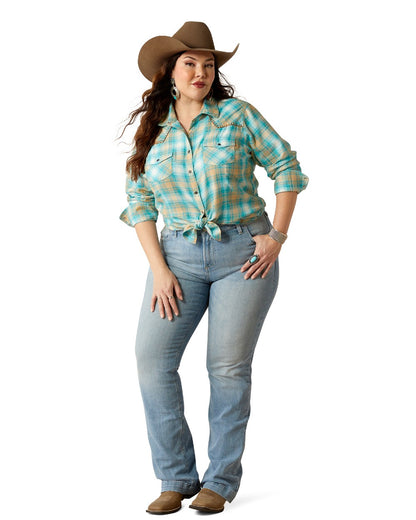 Breeze Plaid Coloured Ariat Womens Roping Plaid Shirt on white background 