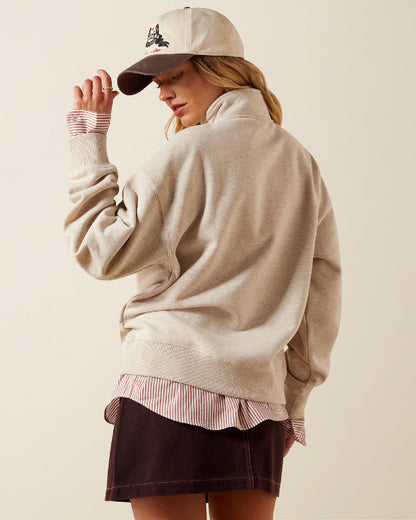 Tan Coloured Ariat Womens Running Wild Half Zip Sweatshirt on White Background 