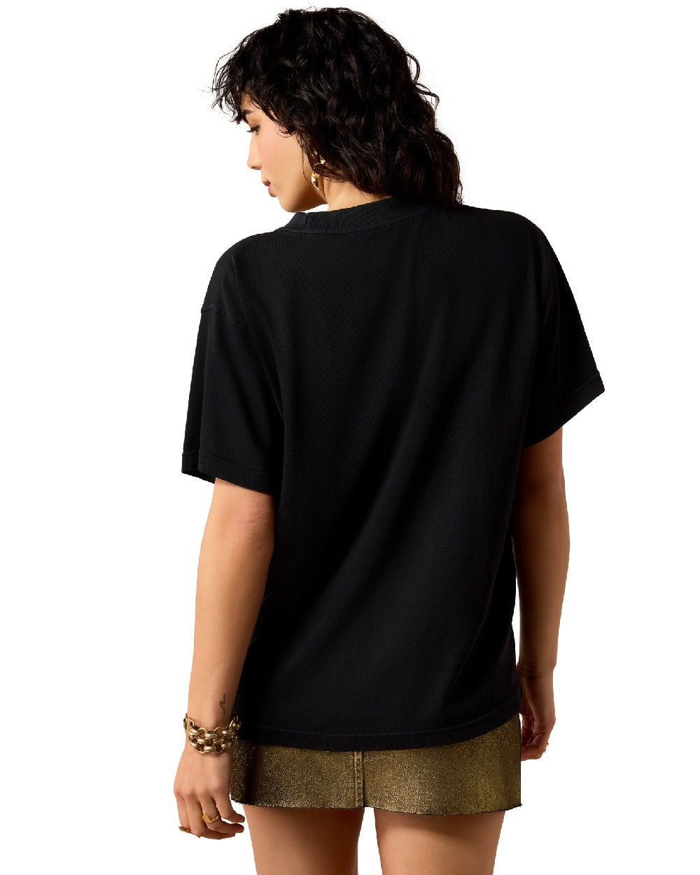 Pigment Black coloured Ariat Womens Saddle Up Boyfriend T Shirt on white background 