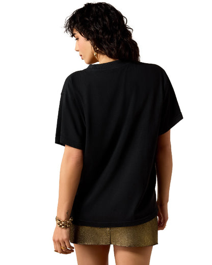 Pigment Black coloured Ariat Womens Saddle Up Boyfriend T Shirt on white background 