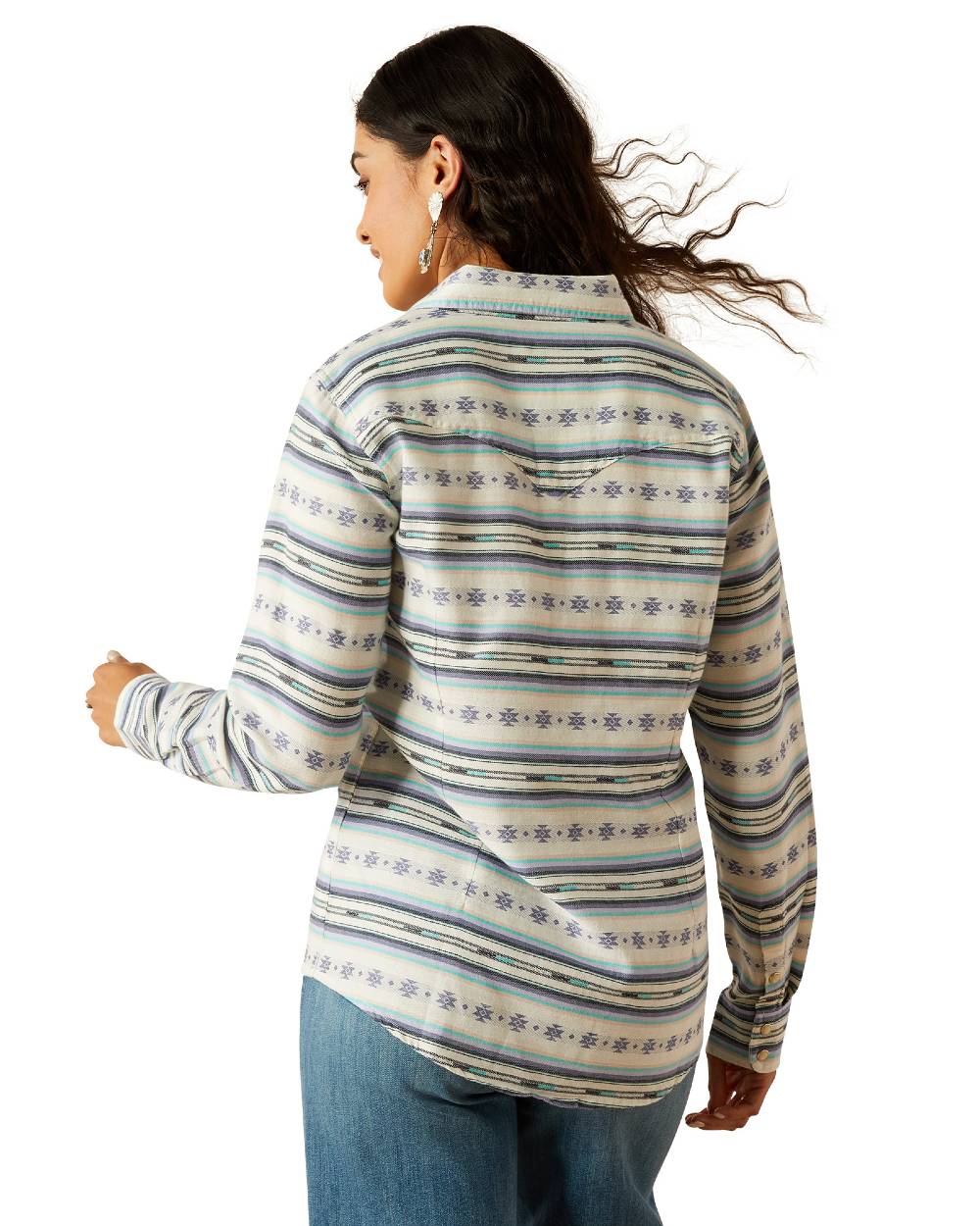 Geo Stream Serape Jacquard coloured Ariat Womens Seaside Shirt on white background 