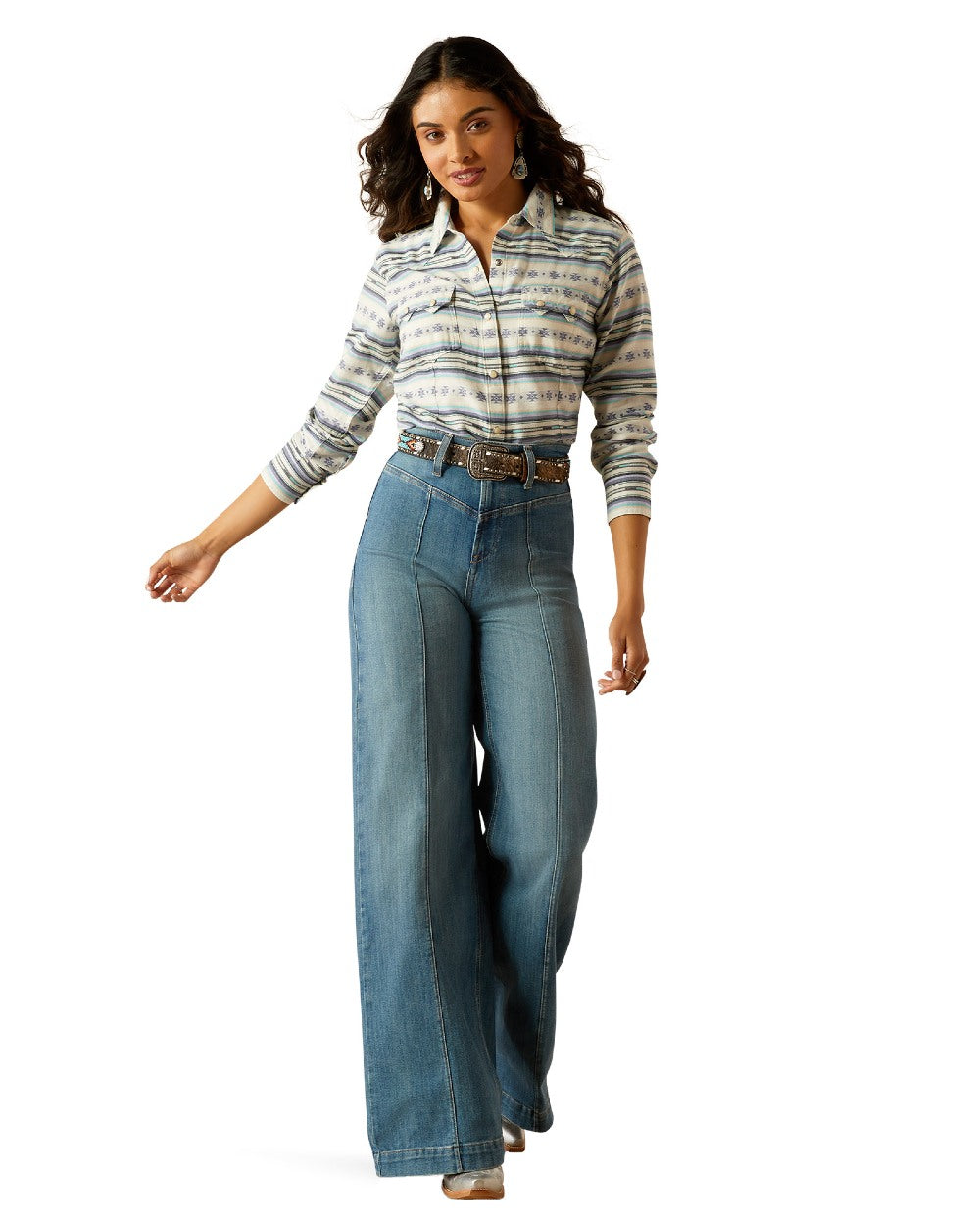 Geo Stream Serape Jacquard coloured Ariat Womens Seaside Shirt on white background 