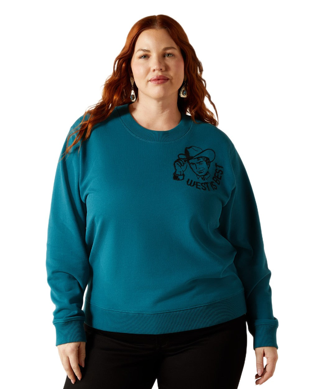 Dragonfly Coloured Ariat Womens Sendero West Is Best Sweatshirt on white background 