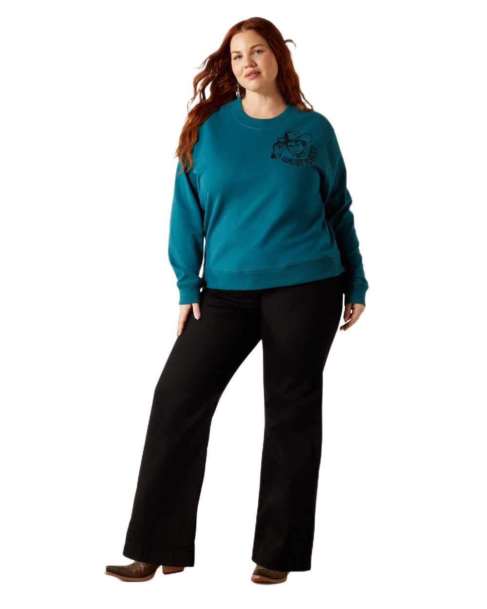 Dragonfly Coloured Ariat Womens Sendero West Is Best Sweatshirt on white background 