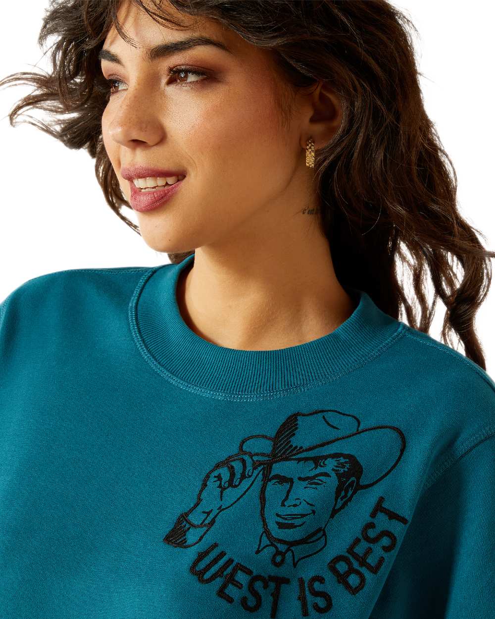 Dragonfly Coloured Ariat Womens Sendero West Is Best Sweatshirt on white background 