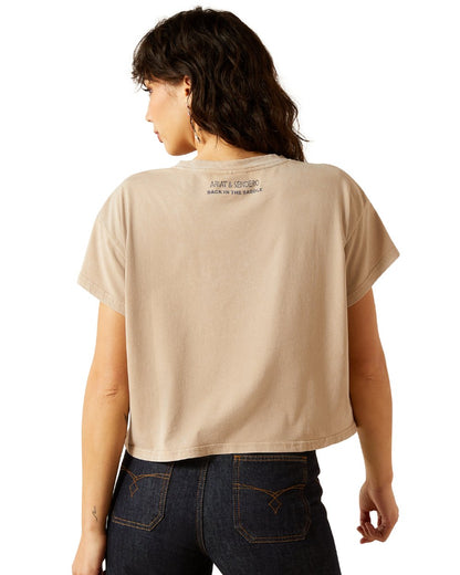 Savannah Tan Mineral Wash Coloured Ariat Womens Sendero Wild West Country Fest T-Shirt on white background 