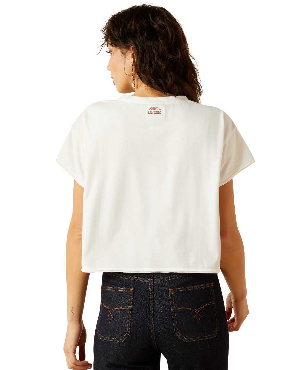 White Coloured Ariat Womens Sendero Yeehaw Short Sleeve T-Shirt on white background 