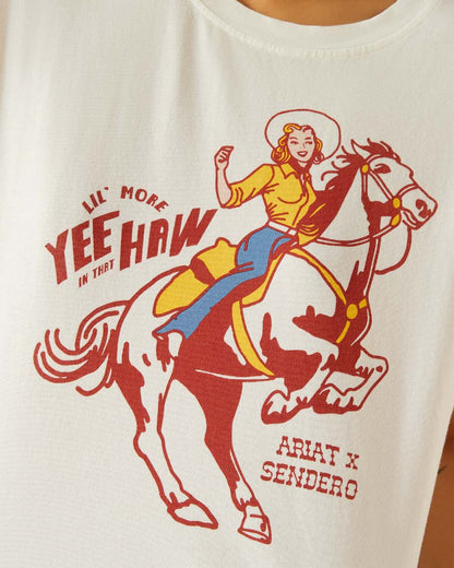 White Coloured Ariat Womens Sendero Yeehaw Short Sleeve T-Shirt on white background 