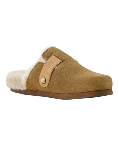 Ranch Brown Suede coloured Ariat Womens Sherpa Country Mules on white background 