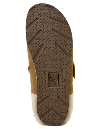 Ranch Brown Suede coloured Ariat Womens Sherpa Country Mules on white background 