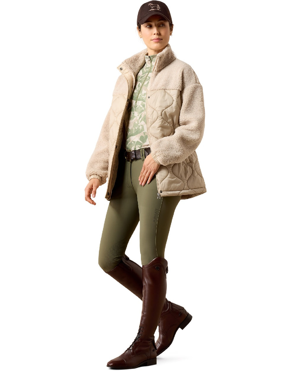Chateau Grey coloured Ariat Sherpuff Jacket on white background 
