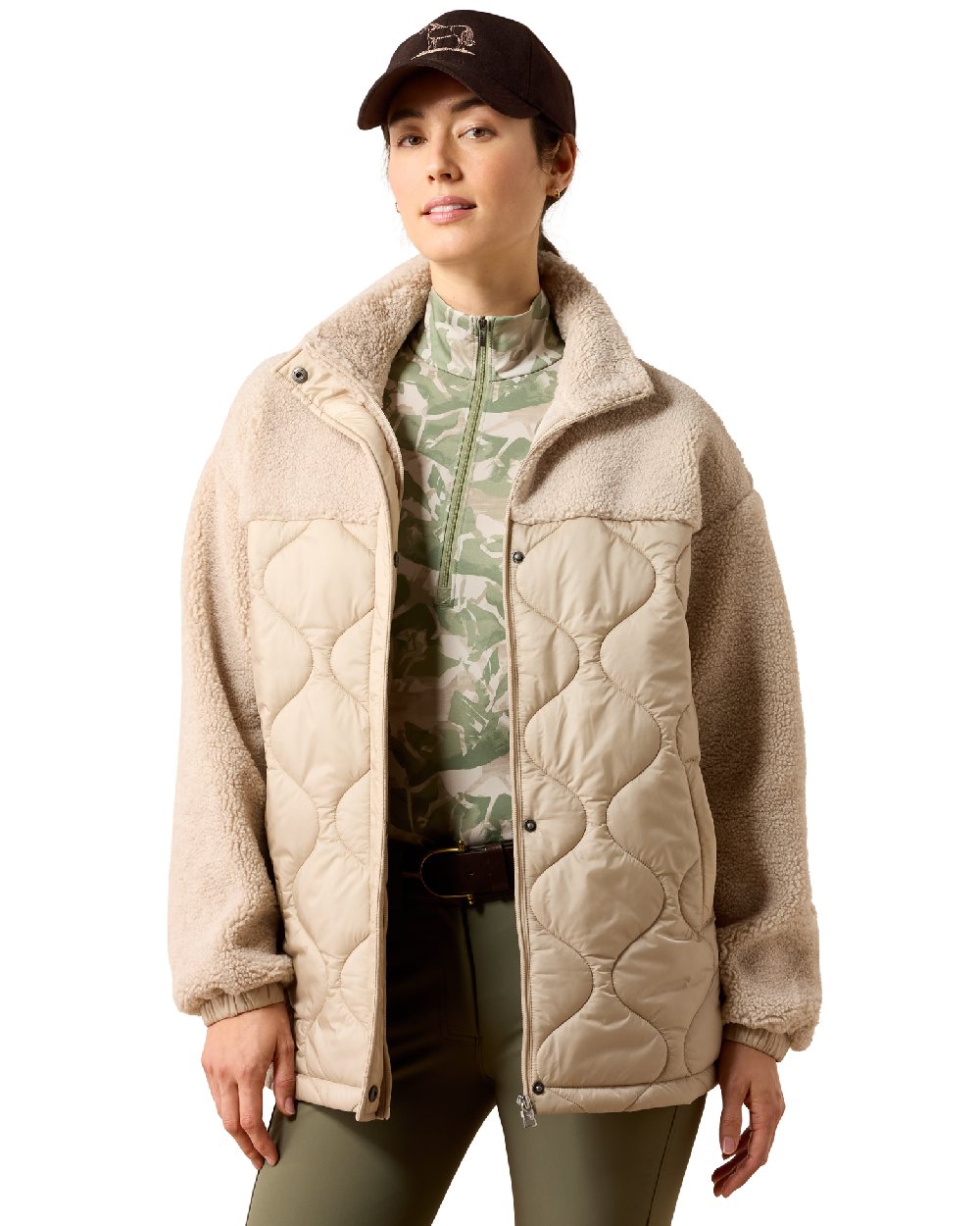 Chateau Grey coloured Ariat Sherpuff Jacket on white background 