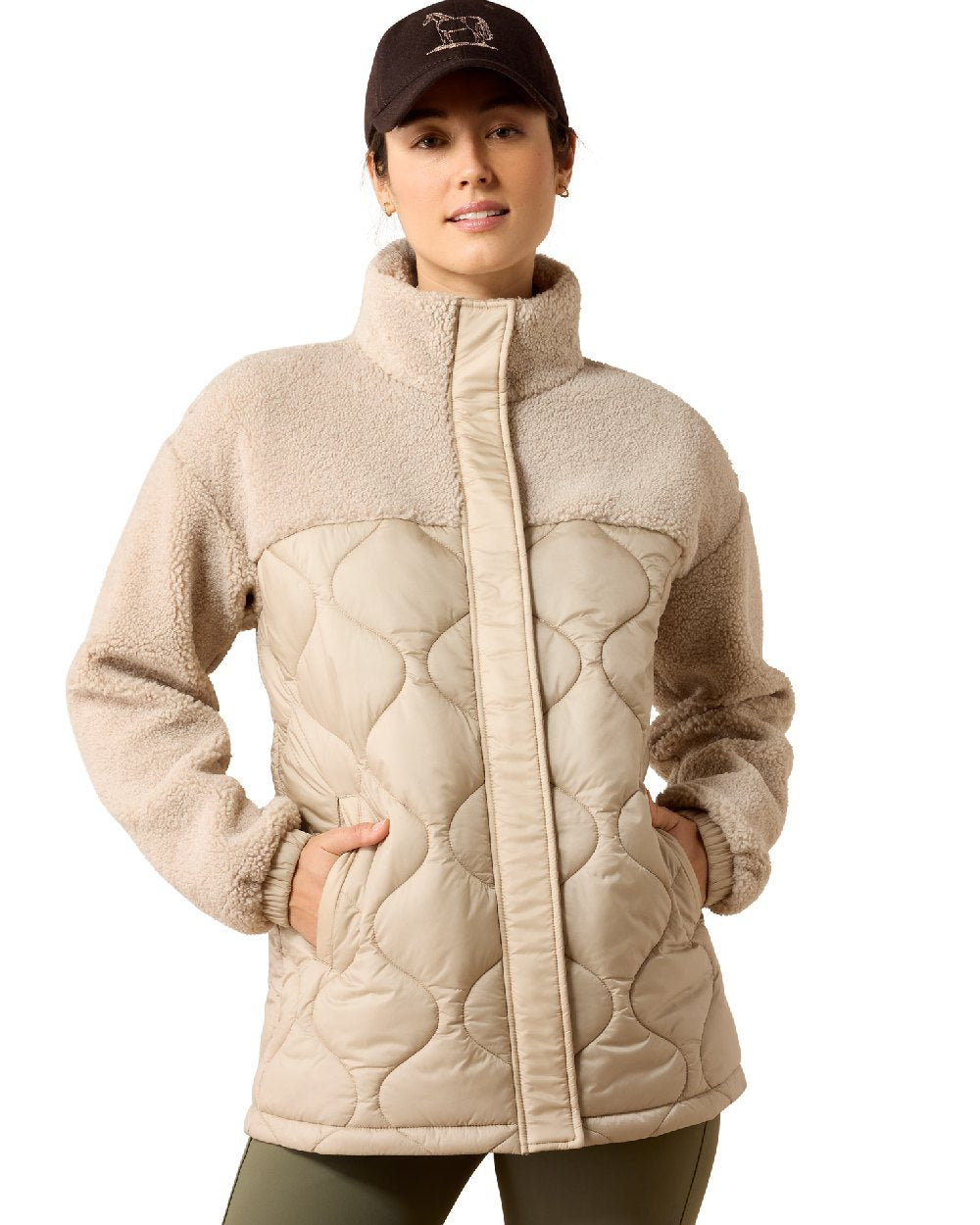 Chateau Grey coloured Ariat Sherpuff Jacket on white background 