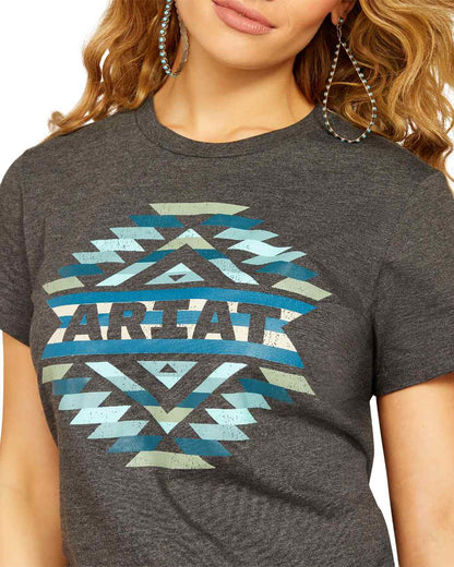 Charcoal Heather Coloured Ariat Womens Southwest Classic T-Shirt on white background 