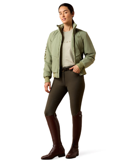 Oil Green Coloured Ariat Womens Stable 2.0 Insulated Jacket on white background 