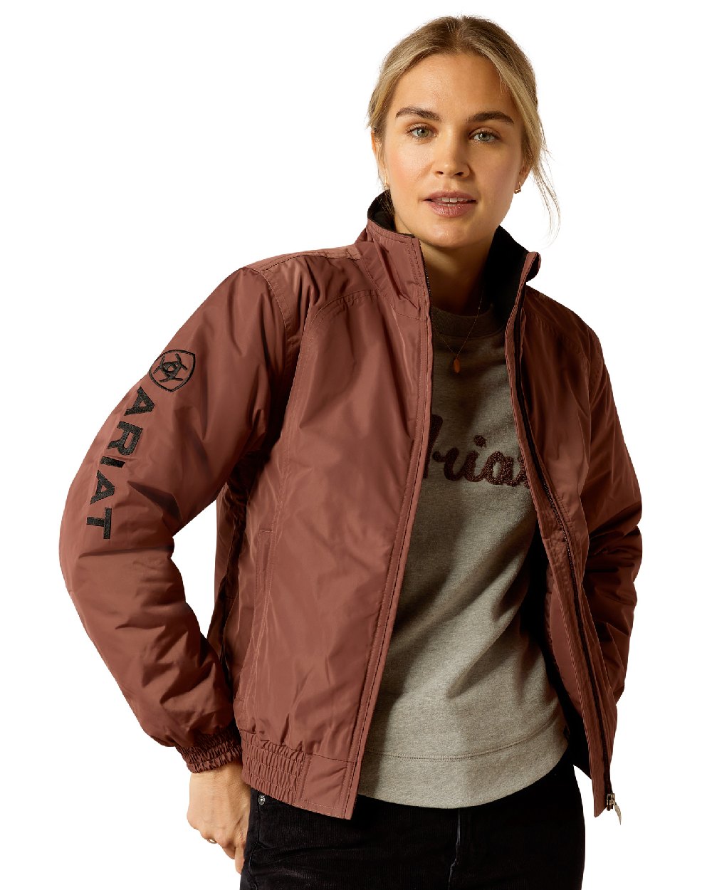 Marron Coloured Ariat Womens Stable Insulated Jacket on white background 