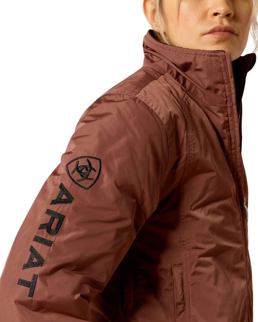 Marron Coloured Ariat Womens Stable Insulated Jacket on white background 